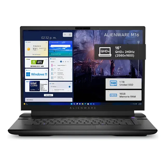 Dell Laptop Alienware AM16 R2, NVIDIA GeForce RTX 4050 (6GB), 16" QHD+ Ultra7-155H (16Cores), 16GB 1TB SSD, Color Negro