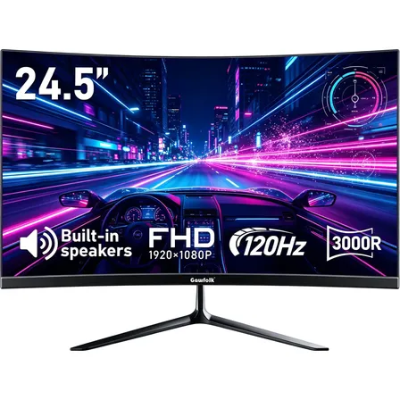 Monitor Gamer Curvo Gaufolk 24.5 Fhd 120hz Com Alto-falante Preto 127/220v