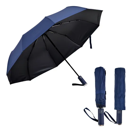 Paraguas Sombrilla Rayos Uv Resistente Automatico Elegante Azul Marino Liso