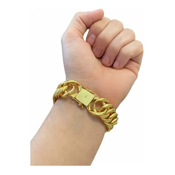 Pulseira Oca 18mm Grumet Fecho C/ Gravação 750 Banhado Ouro