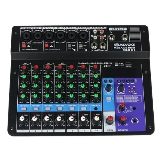Mesa De Som Compacta 8 Canais Soundvoice Mc-8bt Top
