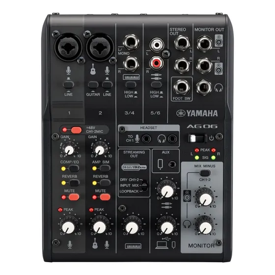 Mesa De Som E Interface Analógica Ag06mk2 B Preta Yamaha USB