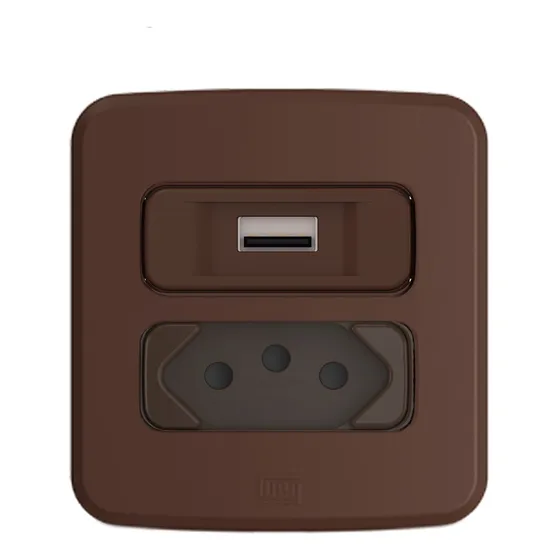 Conjunto 60mm Moveis & Pedras - 1 Tomada 20a + 1 Usb, Marrom