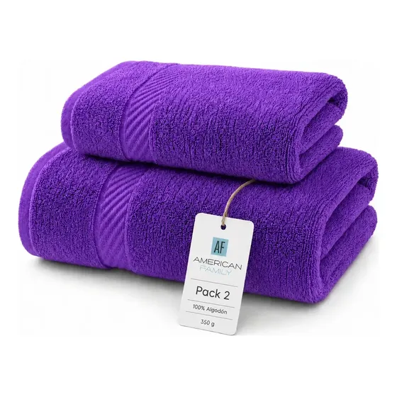 Juego 2 Toallas American Family By Canon Bano Algodon Violeta Set Toallon De Cuerpo Toalla Manos Sabana de Baño Suaves 350 gr Cannon