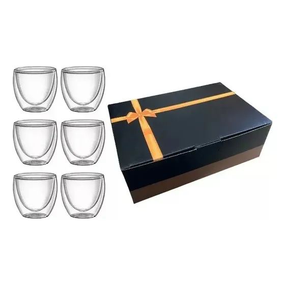 Conjunto 6 Xícaras Vidro Borossilicato Dupla Parede 80ml Teem