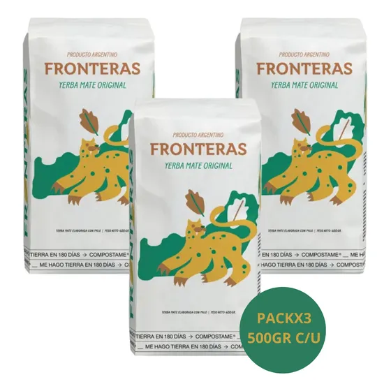 Yerba Mate Fronteras Organica Packx3 500grc/u Sabor Original