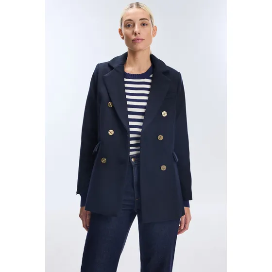 Abrigo Recto Corto Con Botones Azul Mujer Portsaid