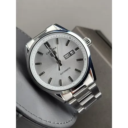 Relogio Tag Heuer Masculino Automatico Fundo Branco Prata Preto