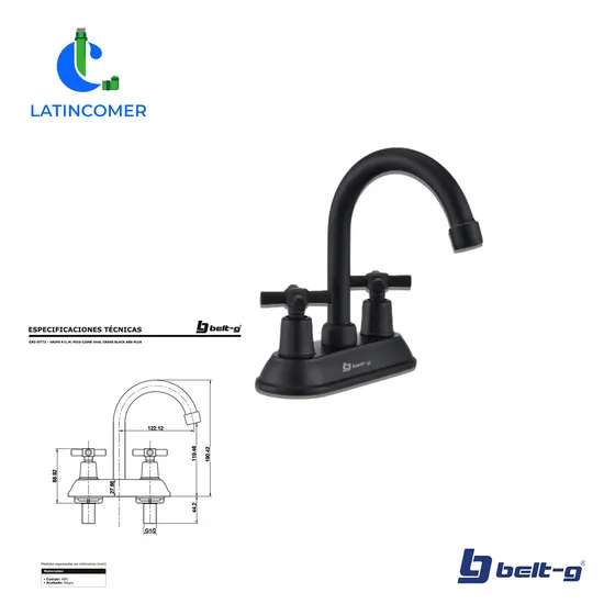 Grifo Lavamanos Pico Cisne Oval Cross Black Abs Plus
