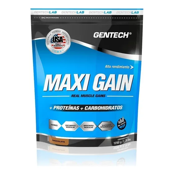 Ganador Muscular Maxi Gain Gentech 1250g Sin Tacc Sabor Vainilla