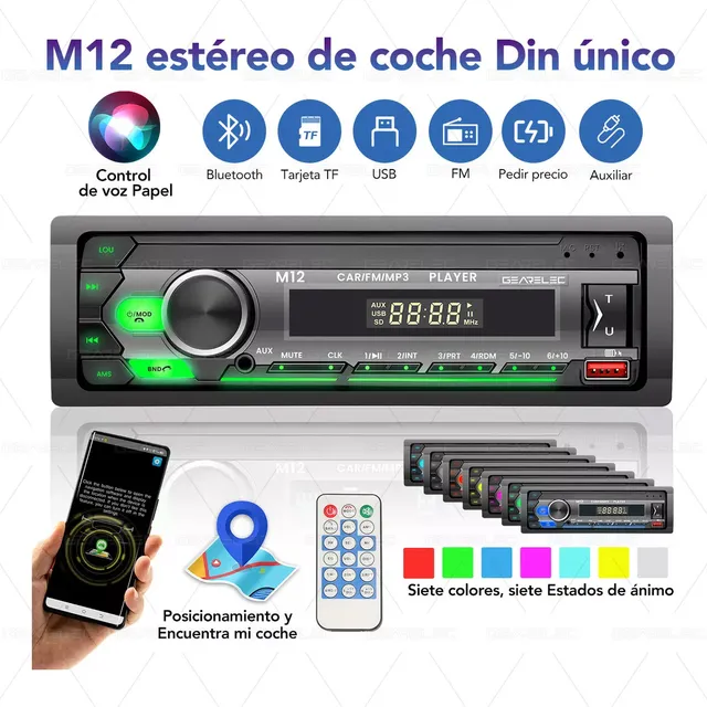 Gearelec Estéreo M12 Mp3 1 din con bluetooth auxiliar para auto