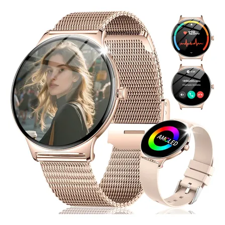 Relógio Smartwatch Ultrafino Esporte Amoled Tela Android Ios Ouro Rosa Mesh