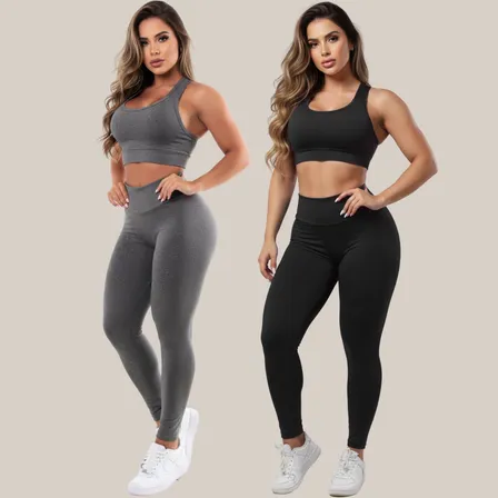 Kit 2 Conjuntos Calça Legging E Top Roupas Feminina Academia