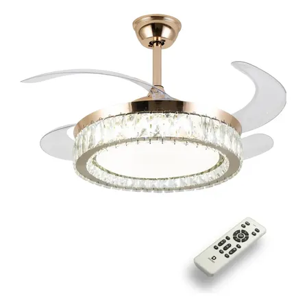 Ventilador de Teto Retrátil Disoma Quartzus Dourado, com LED Dimerizável e Controle Remoto