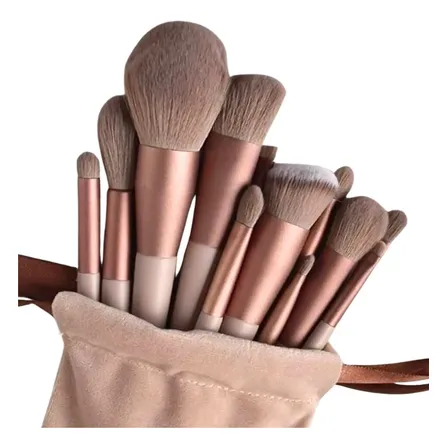 Kit Pincel De Maquiagem Com 13 Unidades Sombra Blush Cor Marrom