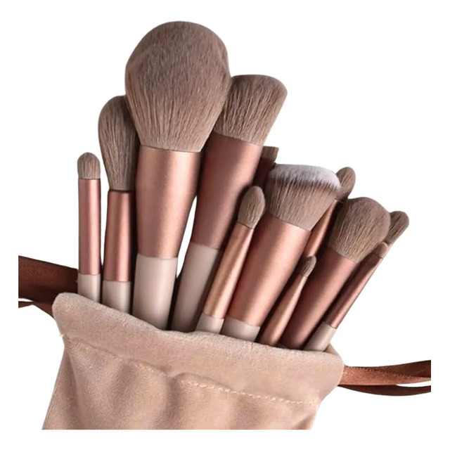 Kit Pincel De Maquiagem Com 13 Unidades Sombra Blush Cor Marrom Kit Pincel De Maquiagem Com 13 Unidades Sombra Blush Cor Marrom