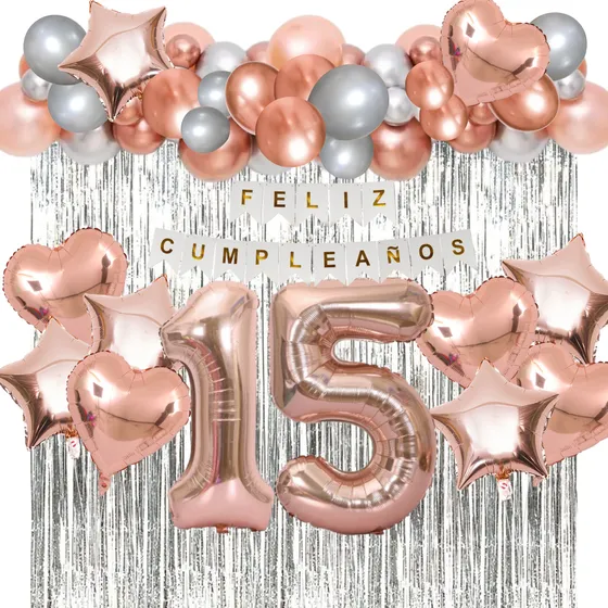 Combo Set Feliz Cumple 15 Años Kit Globos Decoracion Fiesta
