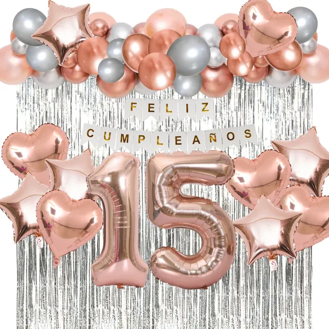 Combo Set Feliz Cumple 15 Años Kit Globos Decoracion Fiesta