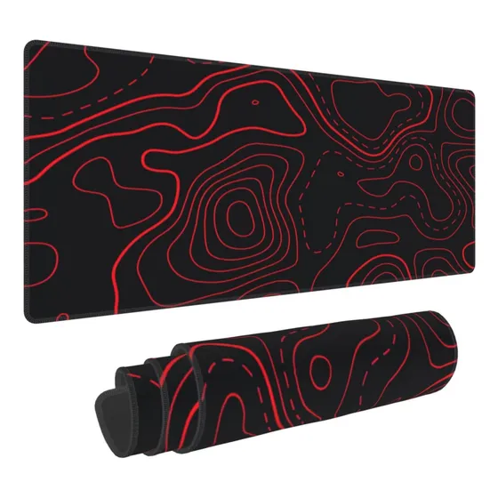 Alfombrilla Mouse Topografica Para Juego Color Rojo Negro Xl