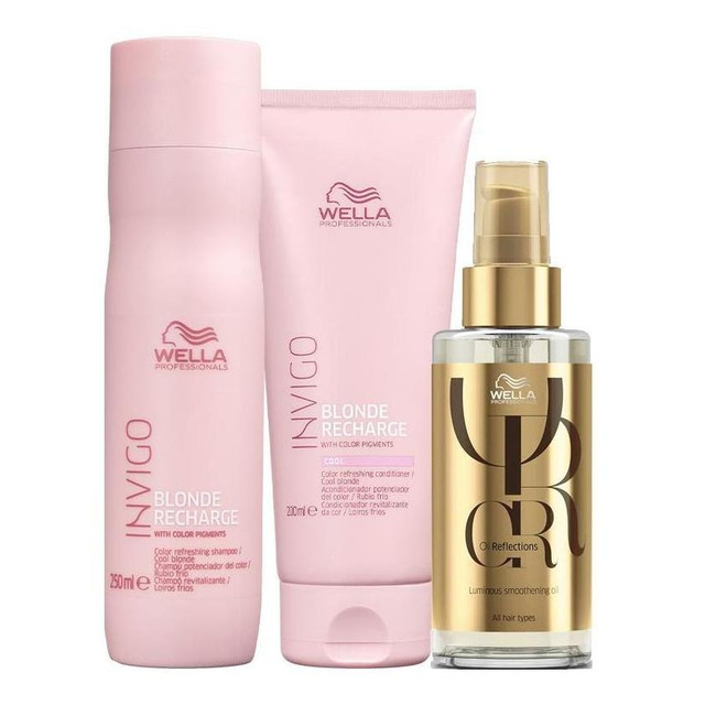 Kit Wella Invigo Cool Blonde Recharge- Sh + Cond + Óleo Kit Wella Invigo Cool Blonde Recharge- Sh + Cond + Óleo