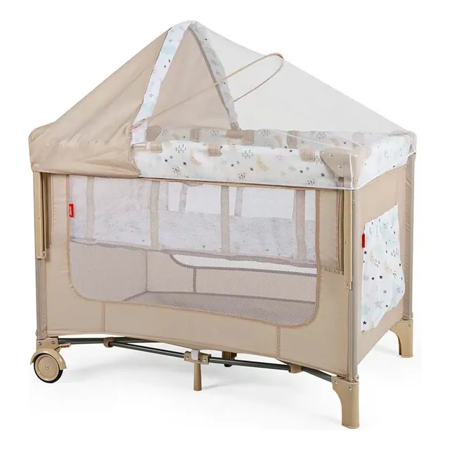 D Bebé Cuna Corral Colecho Love & Care Con Mosquitero Color Beige Diseño de la tela Triángulos
