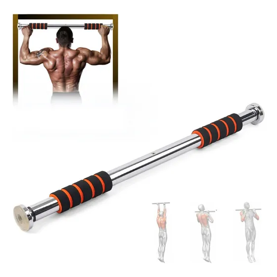 Barra Porta Fixa Exercicio Costas Braços Crossfit Musculação Cor Prateado