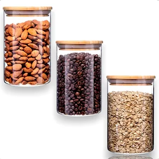 Pote De Vidro Hermético Tampa Bambu 1 Litro Kit Com 3 Potes Pote De Vidro Hermético Tampa Bambu 1 Litro Kit Com 3 Potes