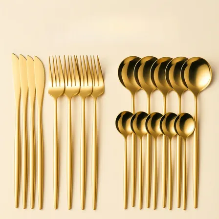 Kit 24 Pçs Jogo De Talheres Faqueiro Dourados Aço Inoxidável Dourado