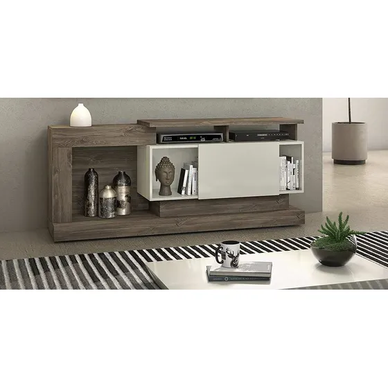 Rack Aparador Para Tv O Audio Con Ruedas Living Comedor Color Marrón oscuro