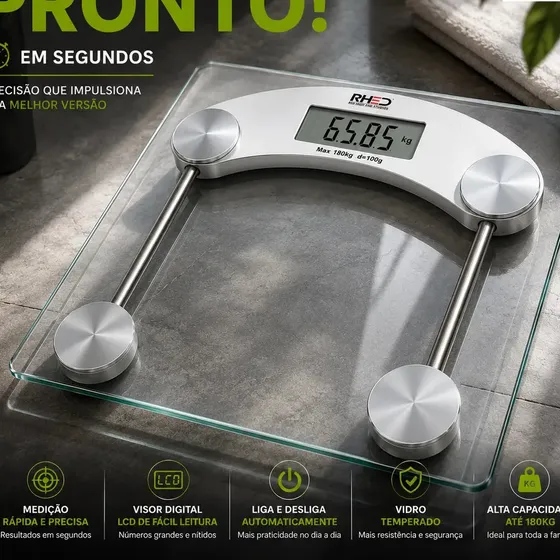 Balança Corporal Digital Vidro Temperado Transparente Portátil pesagem Academia Nutricionista Balanc