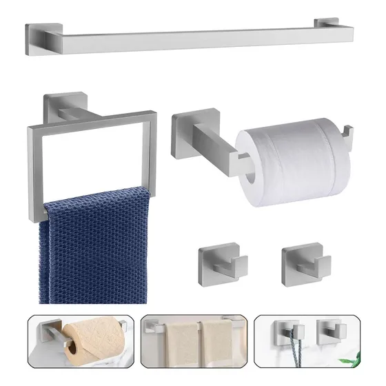 5pzs Juego De Accesorios Baño 304 Inoxidable Toallero Plata