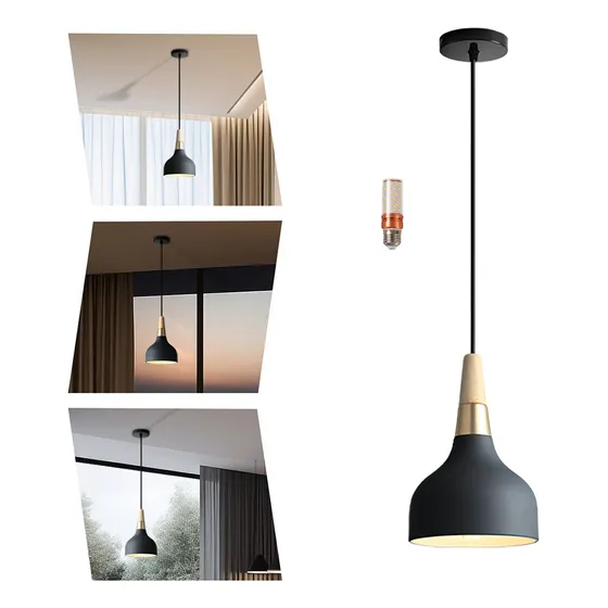 Lámpara Colgante Decorativa Moderna Ajustable Con Bombillas Color Negro