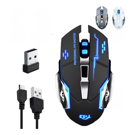 Mouse Gamer Inalámbrico Silencioso Y Recargable Con Luz Led