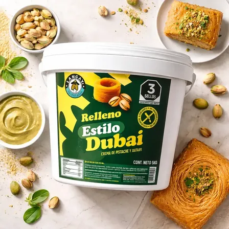 Cubeta Relleno Dubái de Crema De Pistache Y Kataifi (5 Kg)