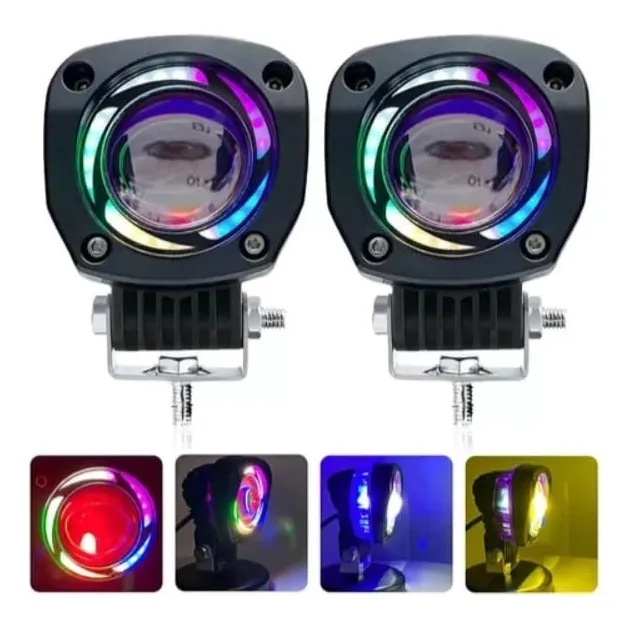 Faro Dual 1 Led Flash+ojo De Diablo Rojo Con Drl Multicolor