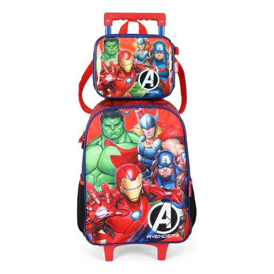 Kit Mochila De Rodinha E Lancheira Avengers Vermelho Azul E Preto Luxcel