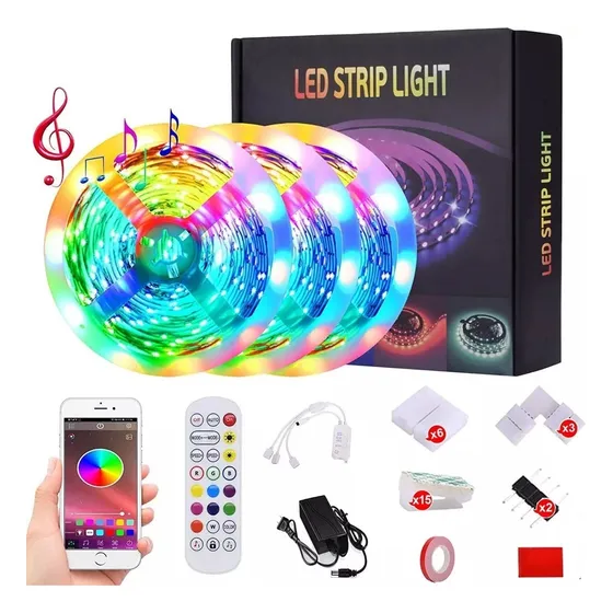 Tira Luces Led 15mtrs, Sincroniz Bluetooth Música, Micrófono