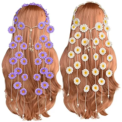 Sucrain 2pcs Flower Hippie Headband Floral Crown 9x914