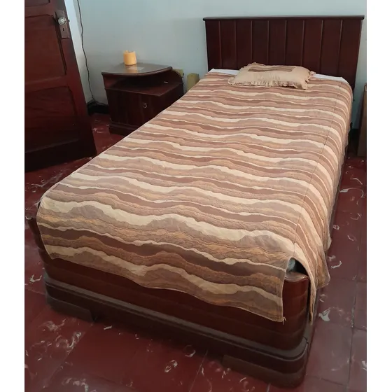Cama Individual De Caoba Con Cabecera - Mueble - Vintage 