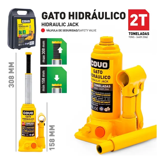 Gato Hidraulico Tipo Botella 2 Tonelada 