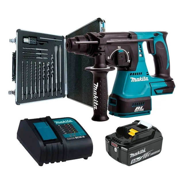 Rotomartillo Inalámbrico Sds Plus Brushless 18v Makita DHR242 Color Azul brocas