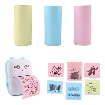 Kit 3 Rolos Bobina Colorida Mini Impressora Gatinho Colorido Colorido