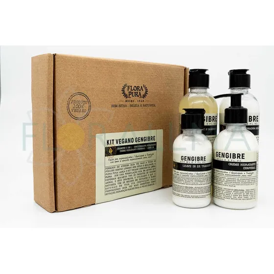 Kit Capilar Vegano Gengibre + Hidratante 4 Itens Flora Pura