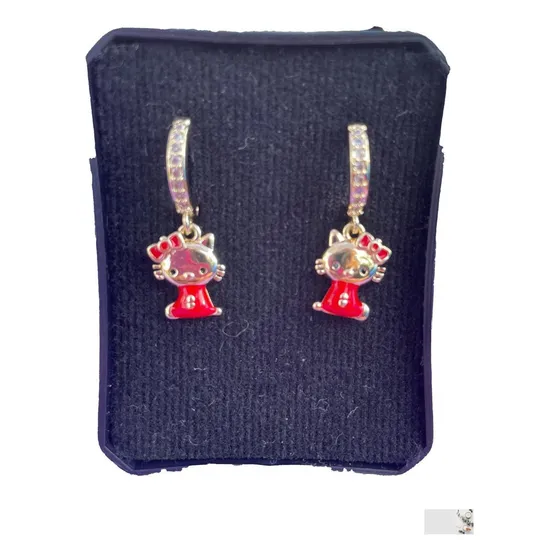 Aretes Huggies Hello Kitty Oro 14k Con Zirconia 1pza