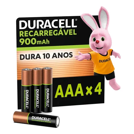 Pilha recarregável AAA palito 900mah Duracell 4 unidades