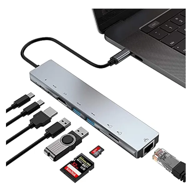 Hub Adaptador Usb Tipo C 8 En 1 Linkon Para Mac Macbook