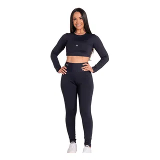 Cropped Top Fitness Manga Longa E Legging Conjunto Academia Cropped Top Fitness Manga Longa E Legging Conjunto Academia