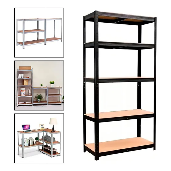 Estante Metalico Oficina 180cm X 90cm X 40cm Organizador Marca Aspor Color Negro De 5 Niveles Facil Ensamblado Multiuso Escritorio Firme Madera Mdf Alta Calidad Repisas Estanterias Organizadoras