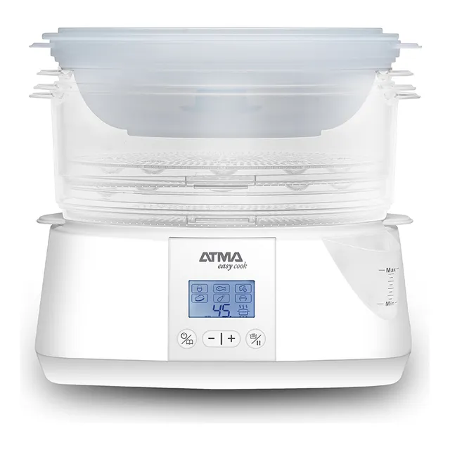 Vaporera Digital Atma Va8121 900w Timer 3 Bandejas Alarma Color Blanco