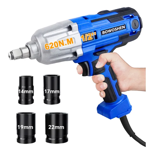 Llave De Impacto Eléctrica 620N.m Pistola De Impacto Profesional BOWOSHEN Kit De Llave De Impacto Con Cable Con 4 Dados, Pistola Impacto De 1/2 Pulgadas